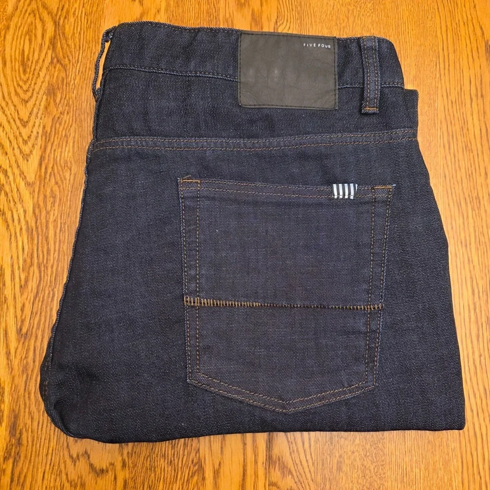 Mens 38x34 Jeans Straight‎ Leg Dark Wash Flat Front Dress Work Five Four